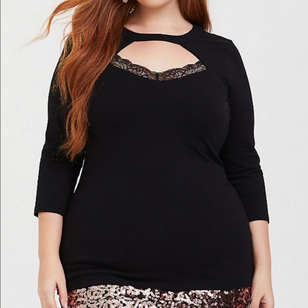 NWOT Black Top with Lace Detail 3/4 Sleeves